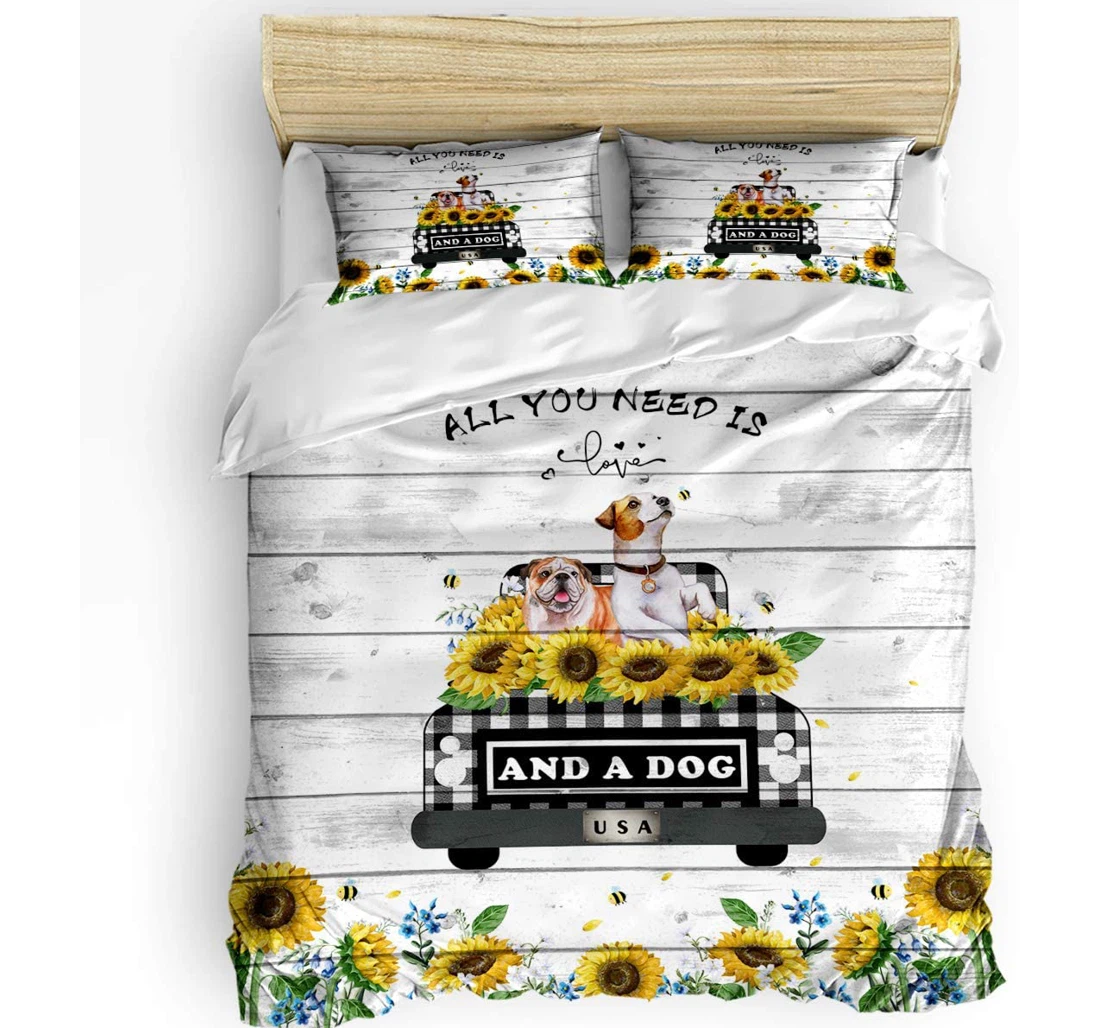 Personalized Bedding Set - Truck Dog Sunflower Farmhouse Black Buffalo Check Plaid Wood Grain Included 1 Ultra Soft Duvet Cover or Quilt and 2 Lightweight Breathe Pillowcases
