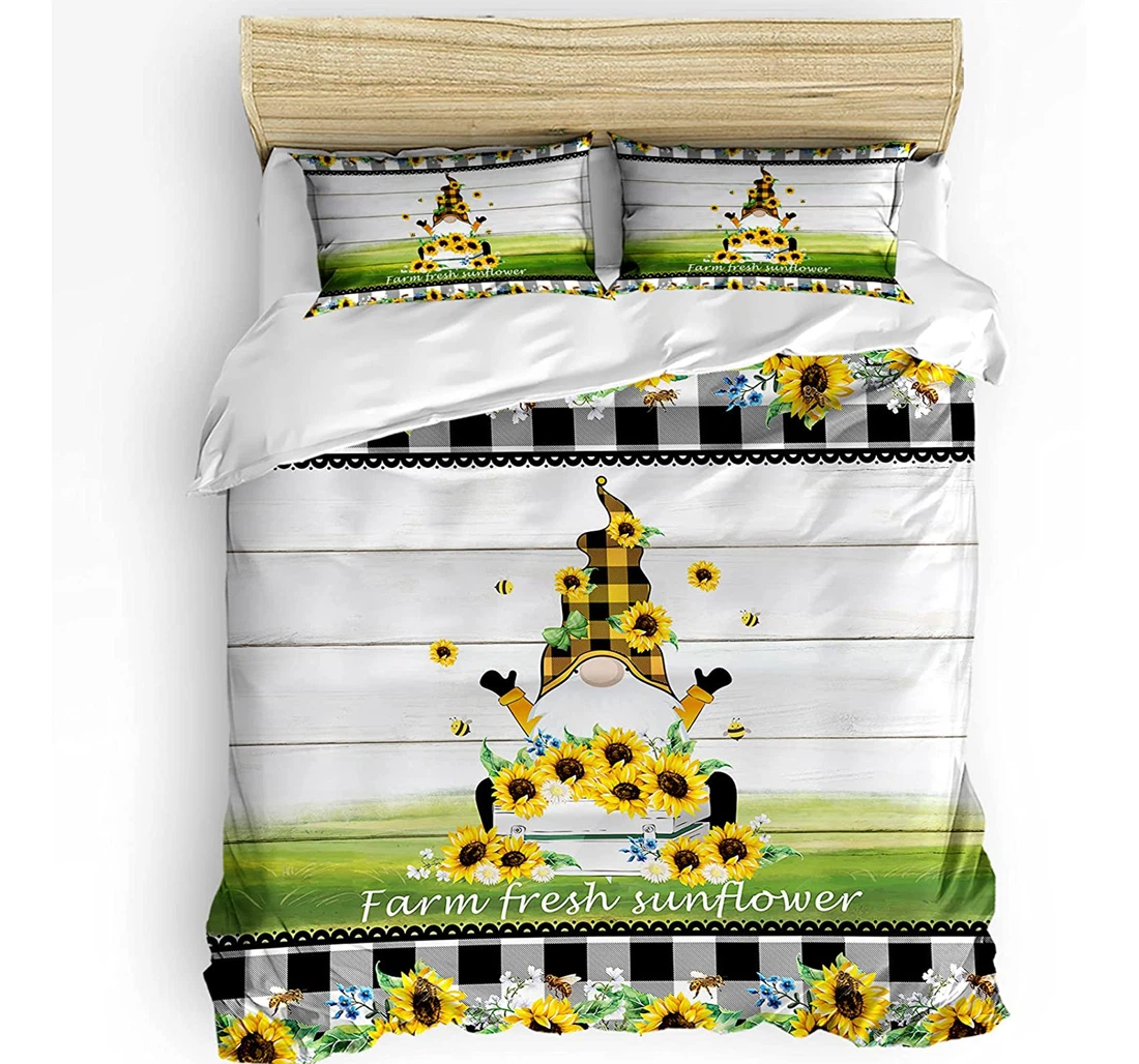 Personalized Bedding Set - Farmhouse Bee Sunflower Gnome Black Buffalo Check Wood Grain Included 1 Ultra Soft Duvet Cover or Quilt and 2 Lightweight Breathe Pillowcases