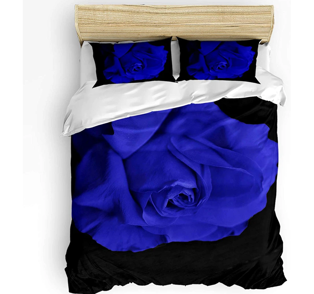 Personalized Bedding Set - Romantic Rose Flowers Blue Enchantress Theme Floral Included 1 Ultra Soft Duvet Cover or Quilt and 2 Lightweight Breathe Pillowcases