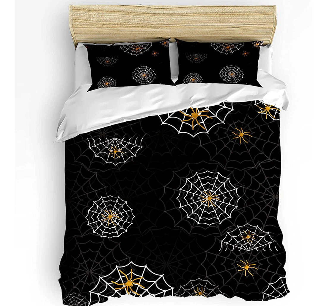 Personalized Bedding Set - Halloween Araneid Web Black White Included 1 Ultra Soft Duvet Cover or Quilt and 2 Lightweight Breathe Pillowcases