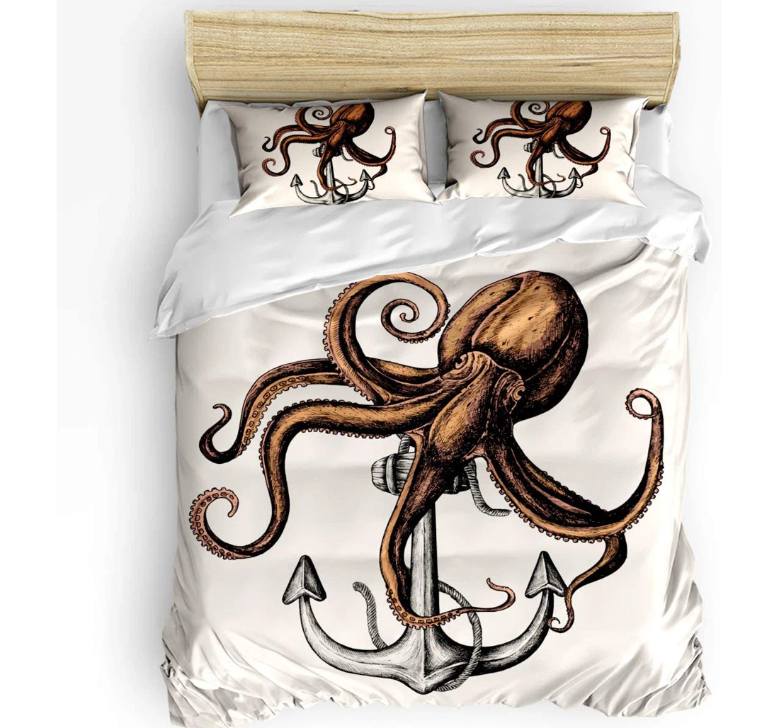 Personalized Bedding Set - Octopus Tentacles Nautical Marine Life Included 1 Ultra Soft Duvet Cover or Quilt and 2 Lightweight Breathe Pillowcases