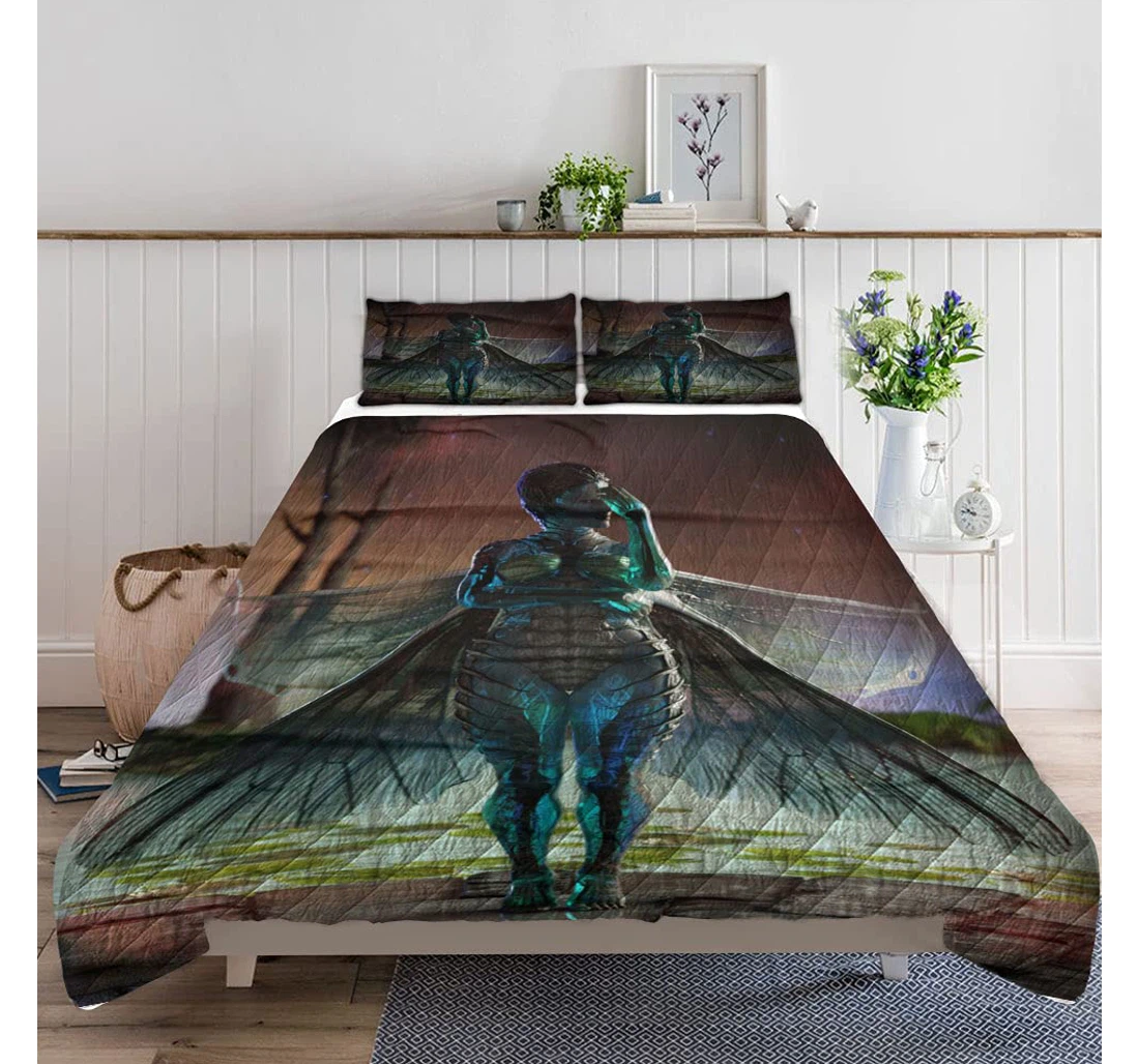 Personalized Bedding Set - Digital Render Fairy Insect Wings Included 1 Ultra Soft Duvet Cover or Quilt and 2 Lightweight Breathe Pillowcases