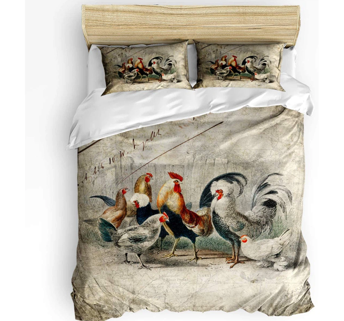 Personalized Bedding Set - Farmhouse Animals Chicken Vintage Country Style Included 1 Ultra Soft Duvet Cover or Quilt and 2 Lightweight Breathe Pillowcases