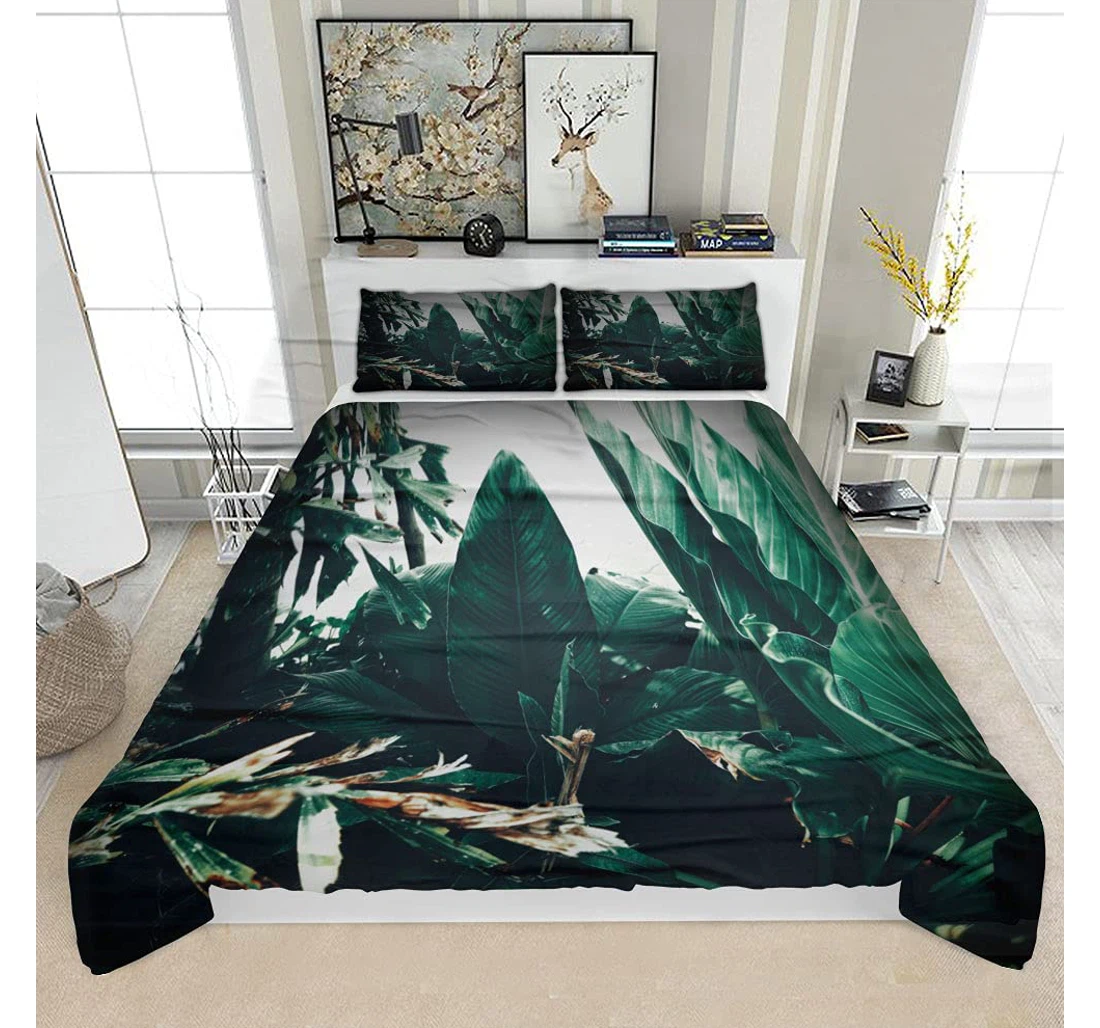 Personalized Bedding Set - Beautiful Tropical Leaves Solf Included 1 Ultra Soft Duvet Cover or Quilt and 2 Lightweight Breathe Pillowcases