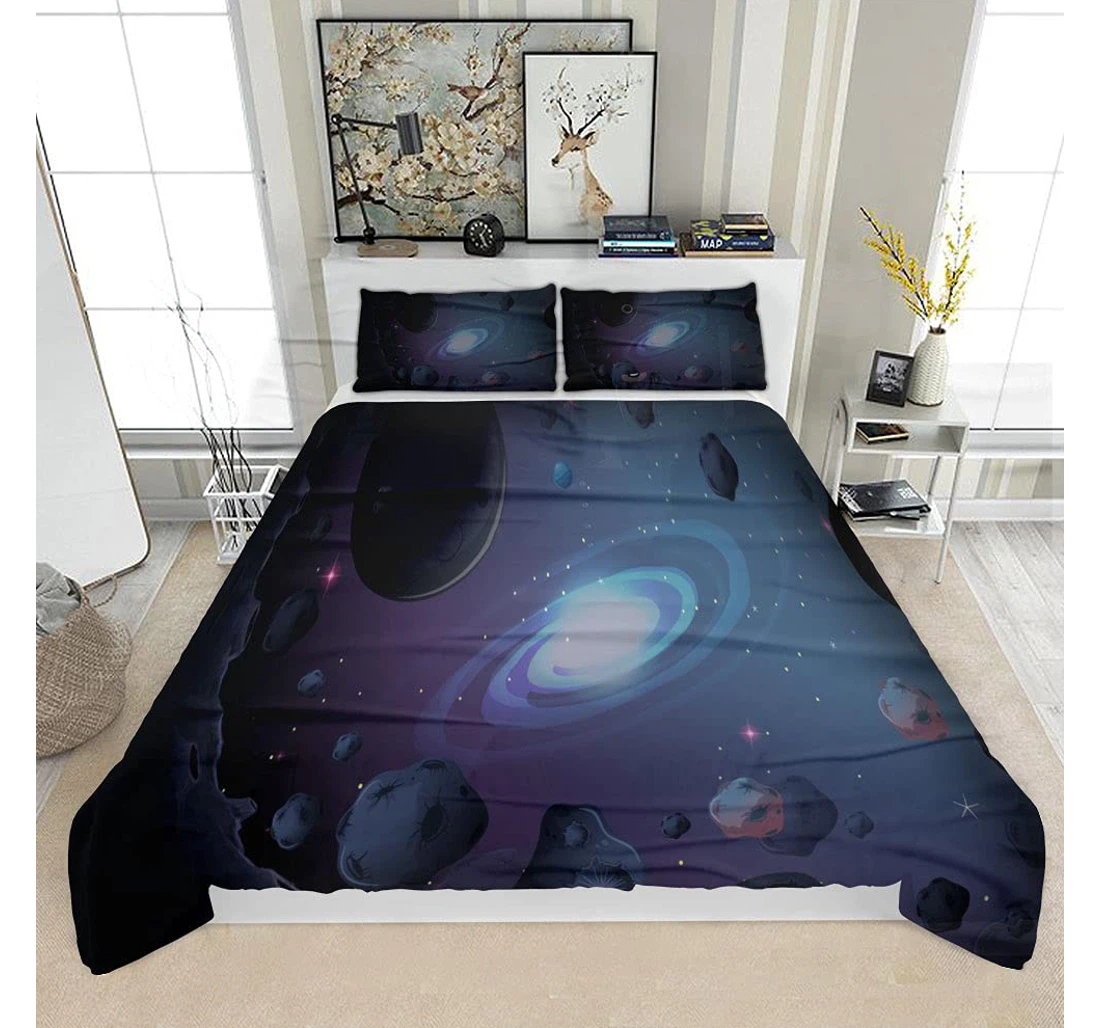Personalized Bedding Set - Asteroid Space Background Solf Included 1 Ultra Soft Duvet Cover or Quilt and 2 Lightweight Breathe Pillowcases