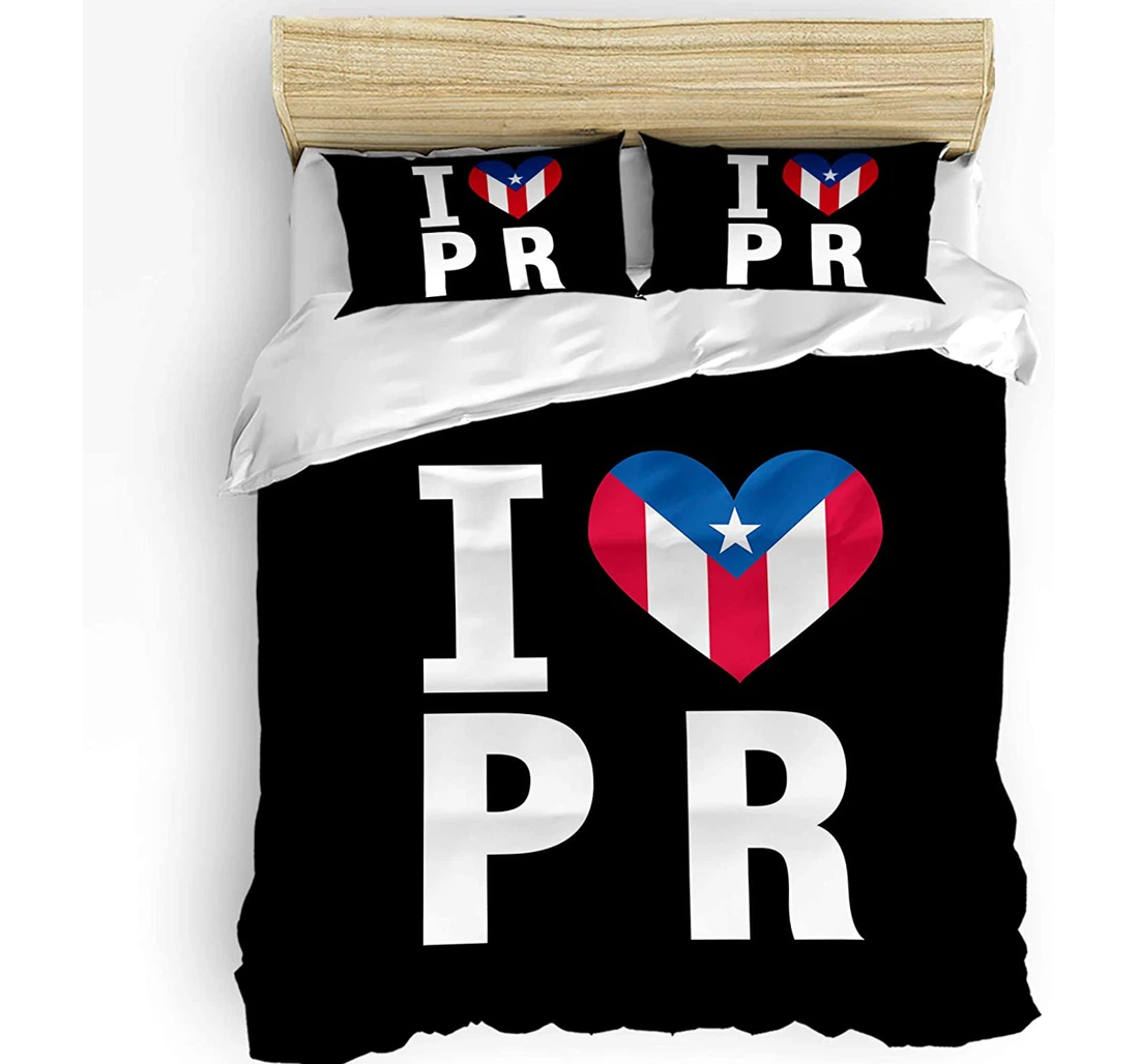 Personalized Bedding Set - Puerto Rico Flag Star Striped Heart I Love P R Included 1 Ultra Soft Duvet Cover or Quilt and 2 Lightweight Breathe Pillowcases