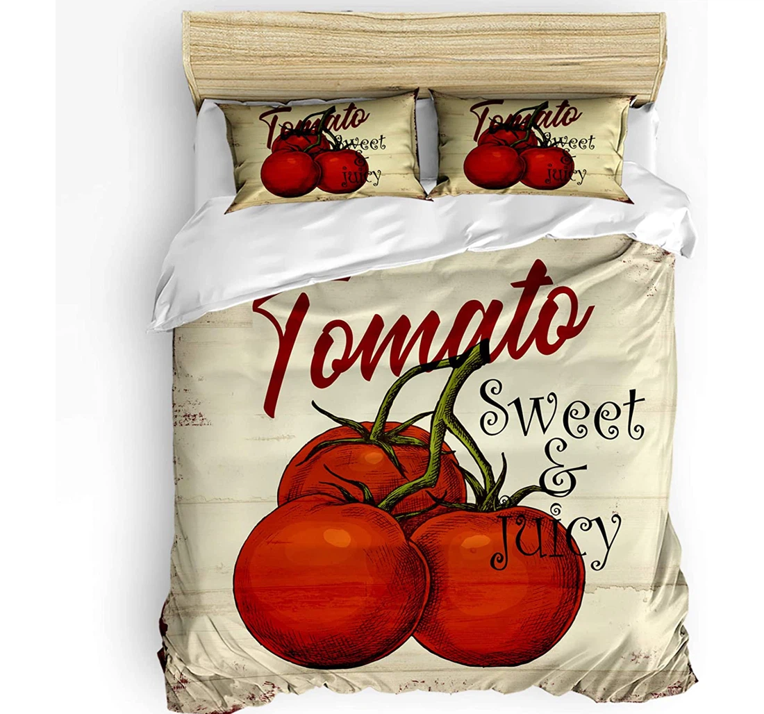 Personalized Bedding Set - Farm Fresh Tomato Retro Wood Grain Included 1 Ultra Soft Duvet Cover or Quilt and 2 Lightweight Breathe Pillowcases