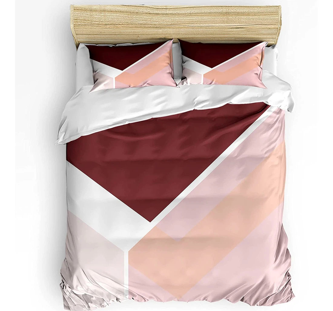 Personalized Bedding Set - Pink Gradient Pattern Abstract Geometry Included 1 Ultra Soft Duvet Cover or Quilt and 2 Lightweight Breathe Pillowcases
