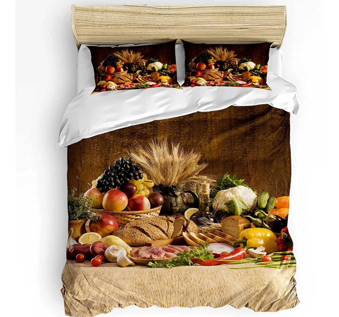 Personalized Bedding Set - Fruits Grains Vintage Farm Style Food Meat Included 1 Ultra Soft Duvet Cover or Quilt and 2 Lightweight Breathe Pillowcases