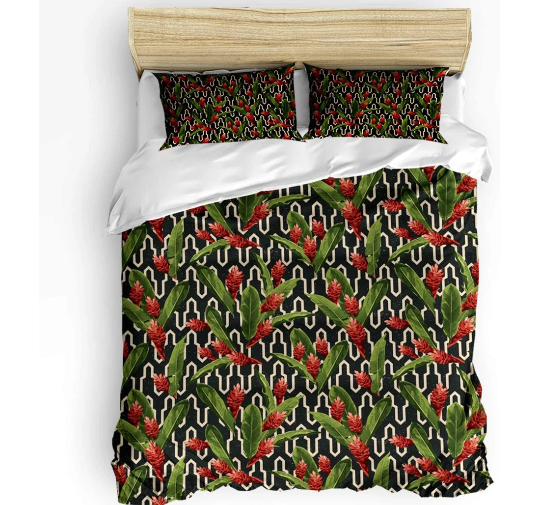 Personalized Bedding Set - Tropical Flower Floral Plant Abstract Geometric Included 1 Ultra Soft Duvet Cover or Quilt and 2 Lightweight Breathe Pillowcases