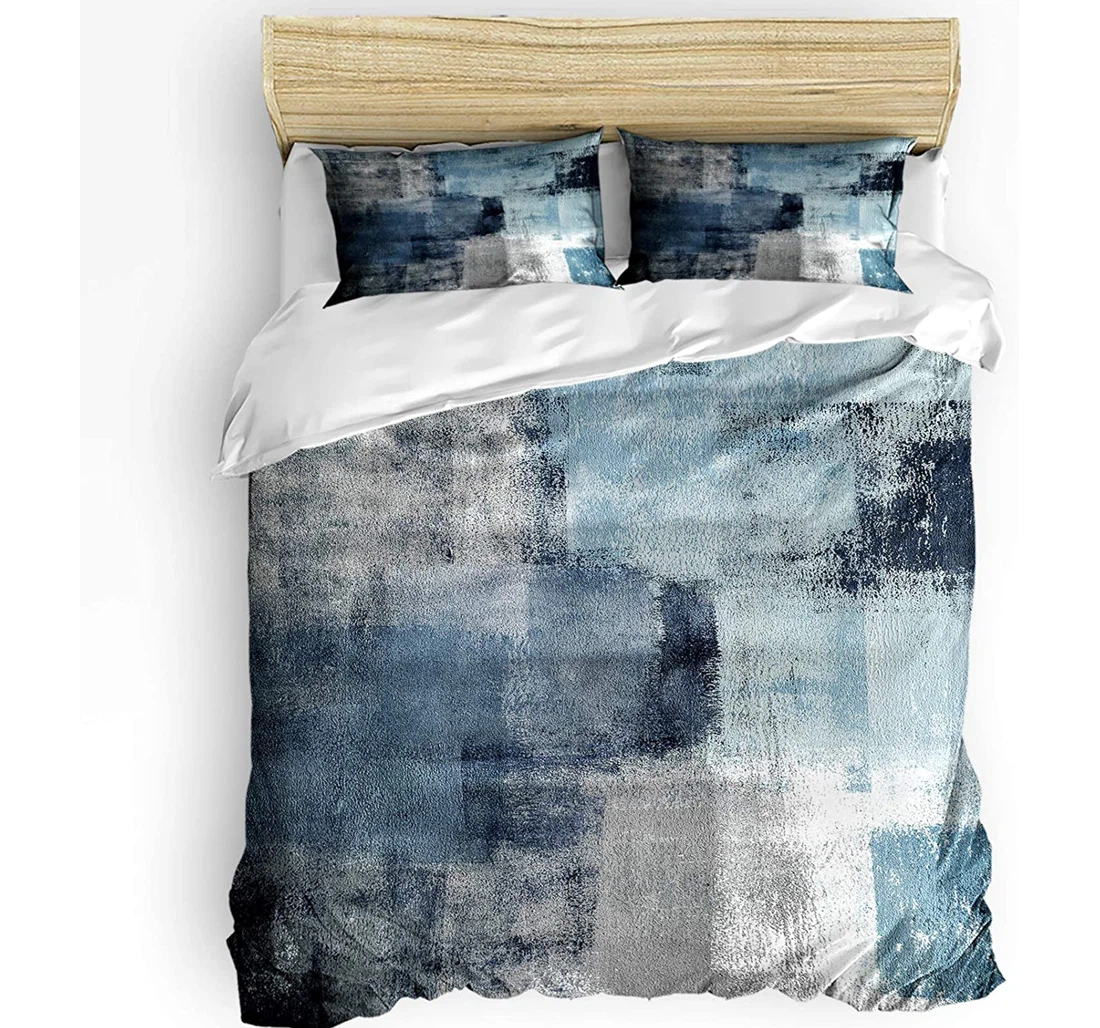 Personalized Bedding Set - Abstract Paint Art Graffiti Lattice Blue Gray Included 1 Ultra Soft Duvet Cover or Quilt and 2 Lightweight Breathe Pillowcases
