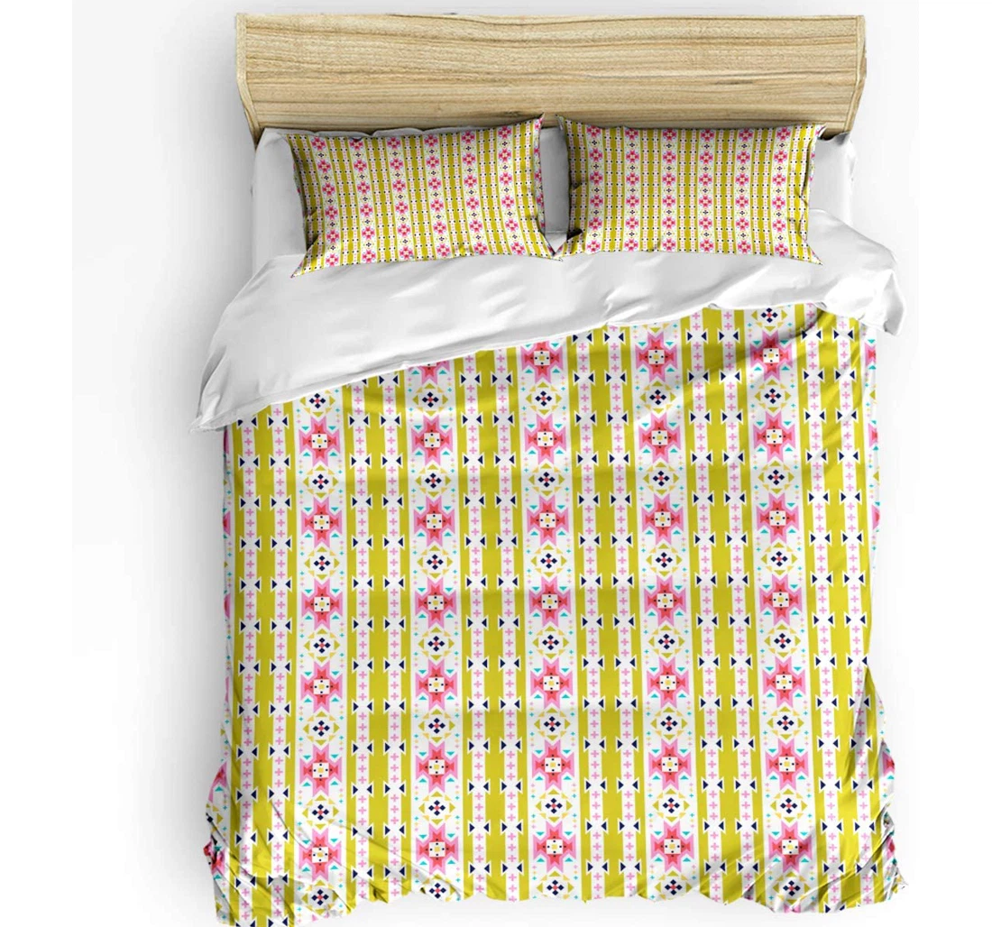 Personalized Bedding Set - Rhombus Geometric Stripes Pink Boho Style Included 1 Ultra Soft Duvet Cover or Quilt and 2 Lightweight Breathe Pillowcases
