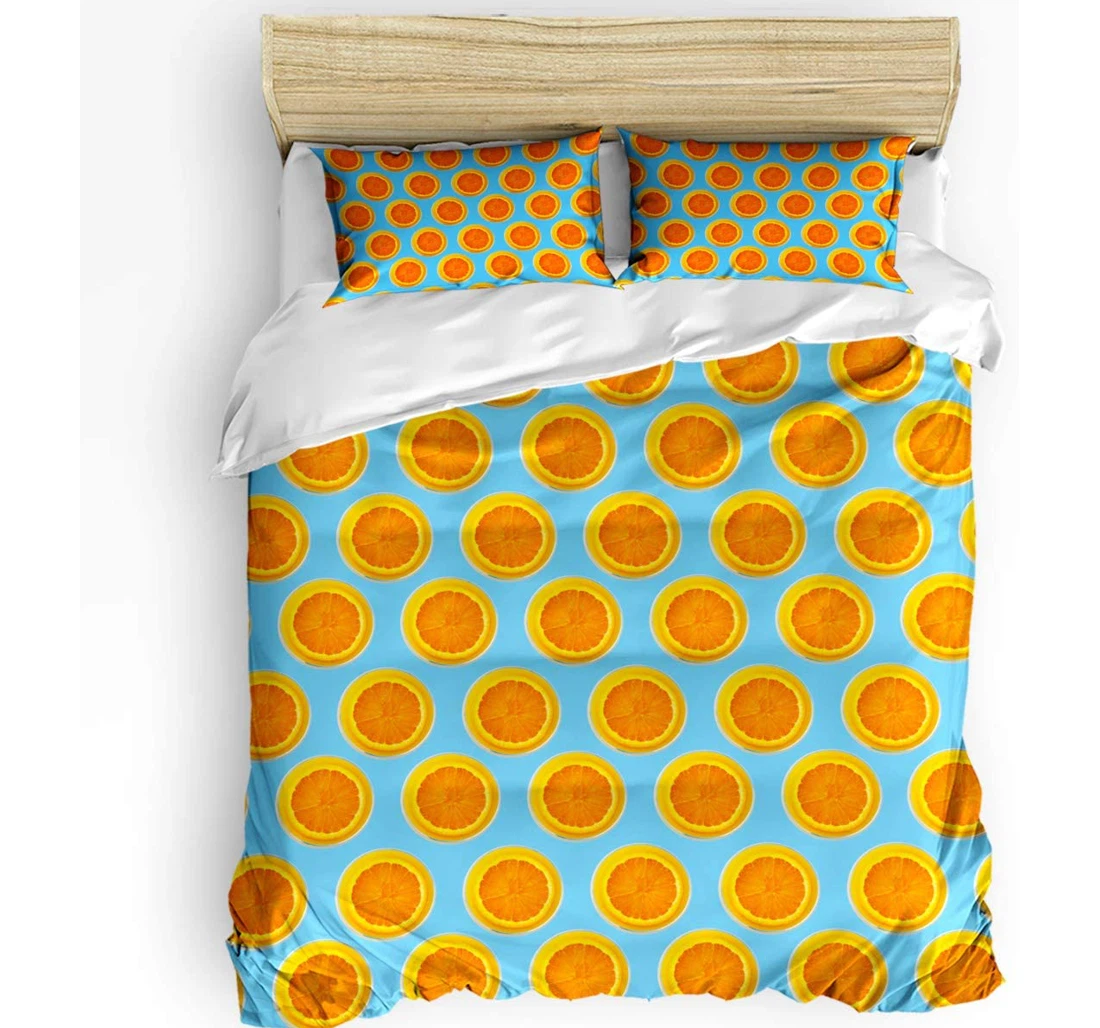 Personalized Bedding Set - Orange Slices Citrus Fruit Summer Style Blue Included 1 Ultra Soft Duvet Cover or Quilt and 2 Lightweight Breathe Pillowcases