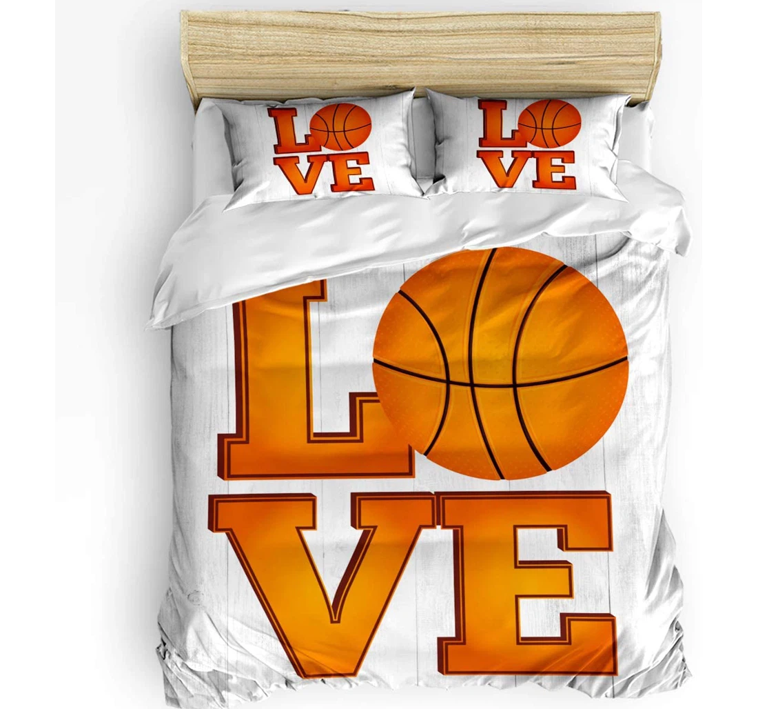 Personalized Bedding Set - Basketball Game Wood Grain Included 1 Ultra Soft Duvet Cover or Quilt and 2 Lightweight Breathe Pillowcases