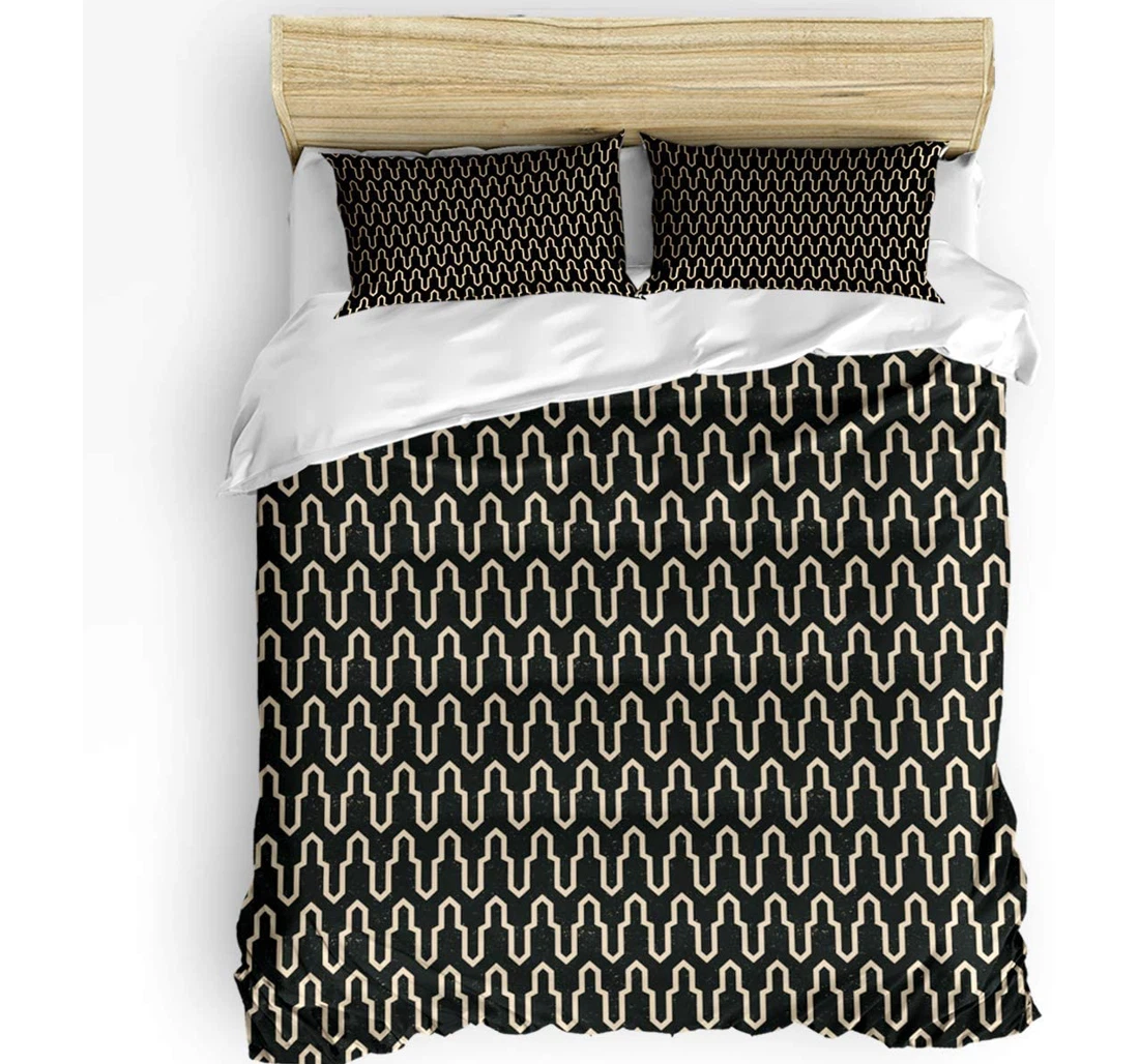 Personalized Bedding Set - Abstract Geometric Pattern Minimalistic Texture Included 1 Ultra Soft Duvet Cover or Quilt and 2 Lightweight Breathe Pillowcases