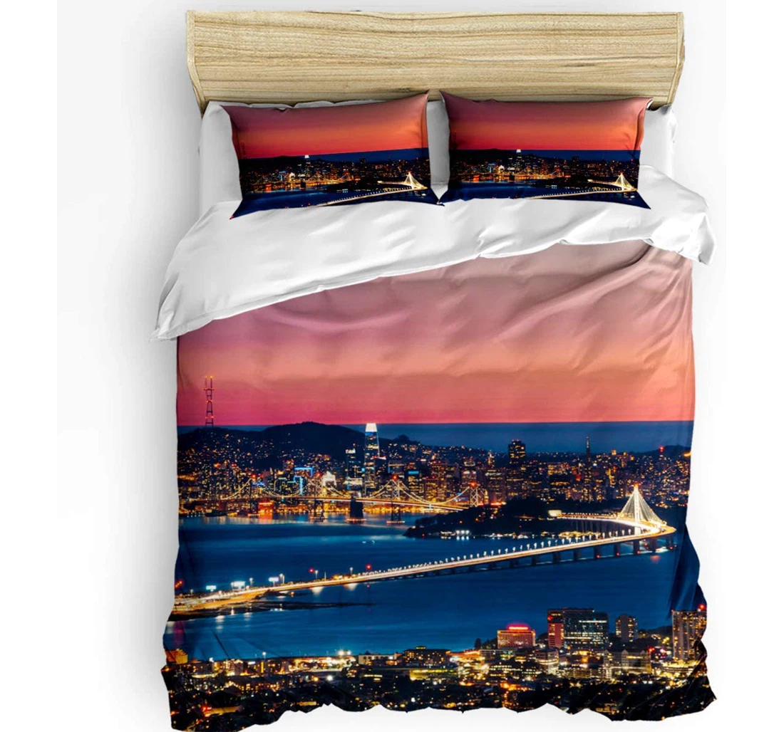Personalized Bedding Set - Cityscape Skyscrapers Downtown American Night City Included 1 Ultra Soft Duvet Cover or Quilt and 2 Lightweight Breathe Pillowcases