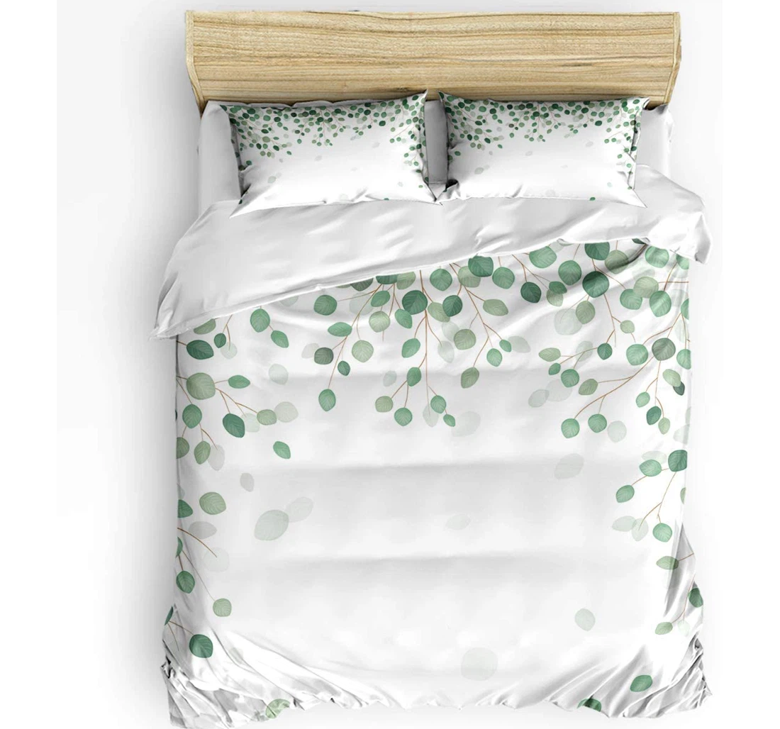 Personalized Bedding Set - Watercolor Eucalyptus Round Leaves Branches Included 1 Ultra Soft Duvet Cover or Quilt and 2 Lightweight Breathe Pillowcases
