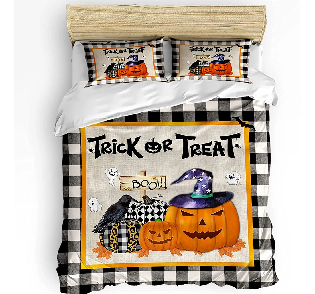 Personalized Bedding Set - Halloween Boo Raven Pumpkin Ghost Trick Treat Included 1 Ultra Soft Duvet Cover or Quilt and 2 Lightweight Breathe Pillowcases