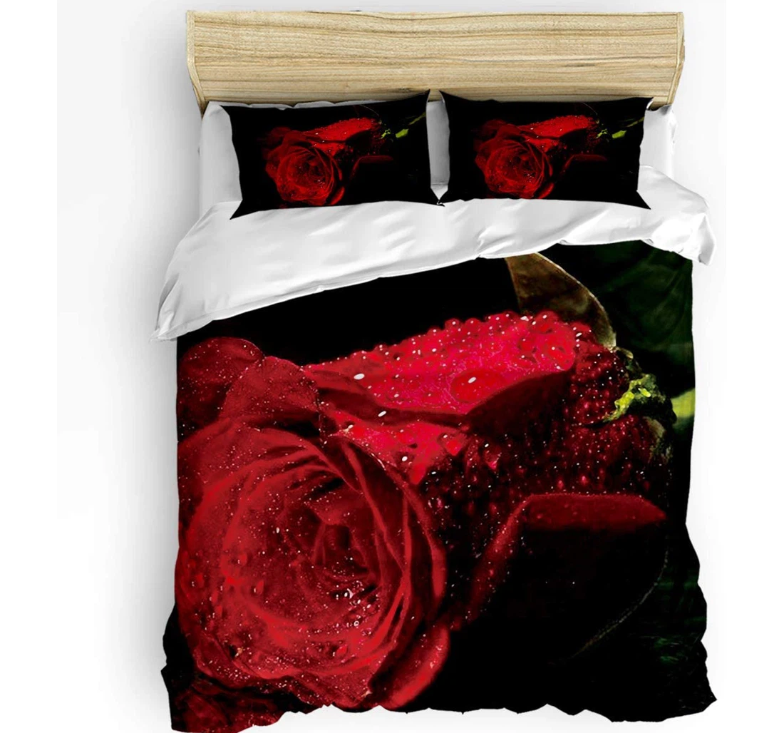 Personalized Bedding Set - Rose Blossom Floral Included 1 Ultra Soft Duvet Cover or Quilt and 2 Lightweight Breathe Pillowcases