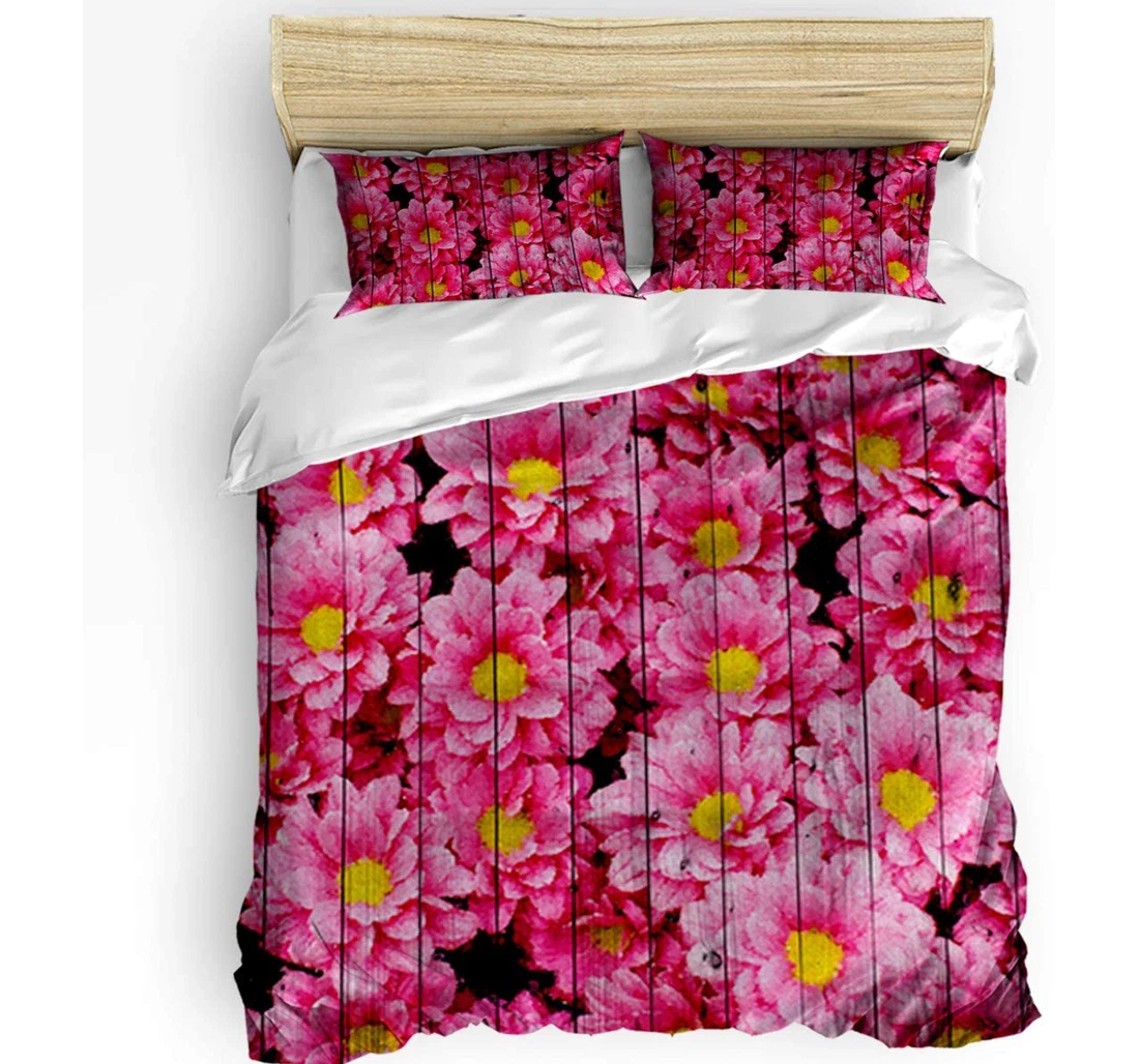 Personalized Bedding Set - Blooms Oil Painting Retro Wood Grain Included 1 Ultra Soft Duvet Cover or Quilt and 2 Lightweight Breathe Pillowcases