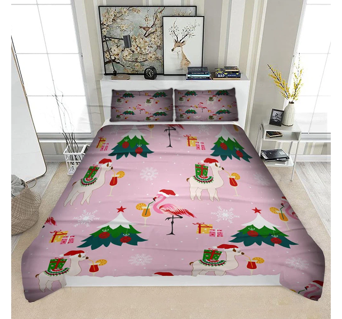 Personalized Bedding Set - Christmas Party Cute Animals Solf Included 1 Ultra Soft Duvet Cover or Quilt and 2 Lightweight Breathe Pillowcases