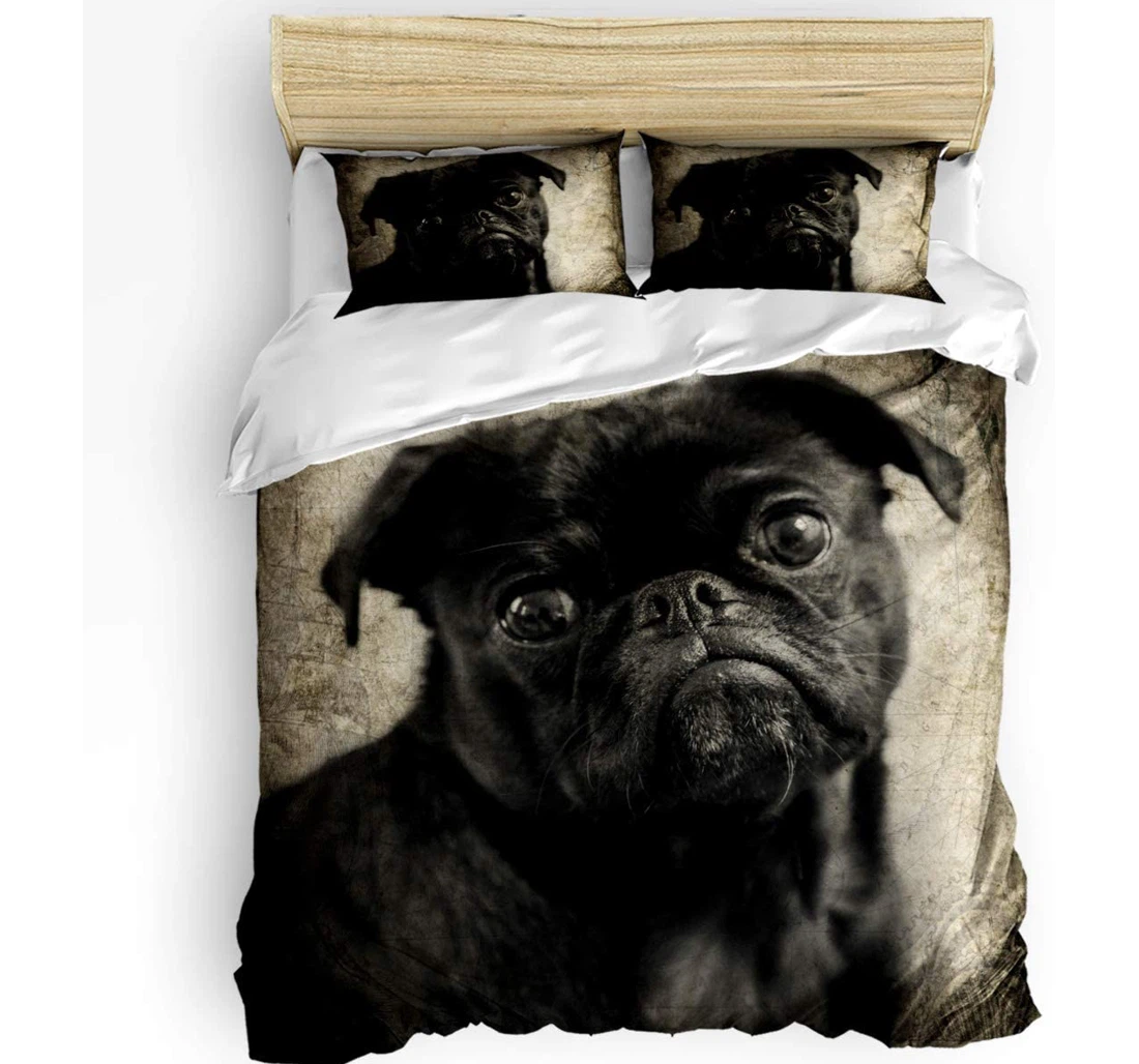 Personalized Bedding Set - Black French Bulldog Vintage Cute Pet Dog Included 1 Ultra Soft Duvet Cover or Quilt and 2 Lightweight Breathe Pillowcases