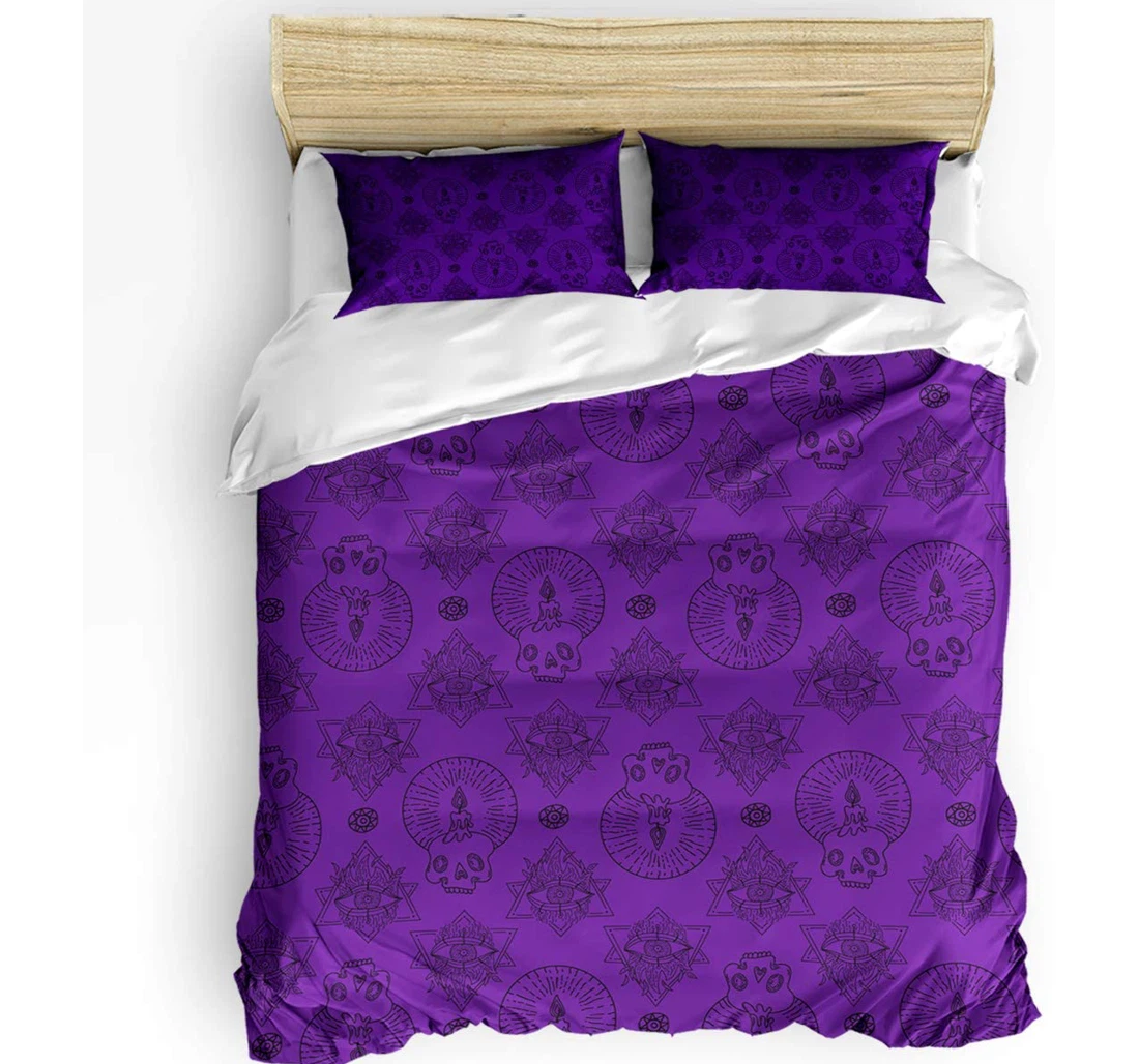 Personalized Bedding Set - Skull Candle Egyptian Eye Of Truth Purple Included 1 Ultra Soft Duvet Cover or Quilt and 2 Lightweight Breathe Pillowcases