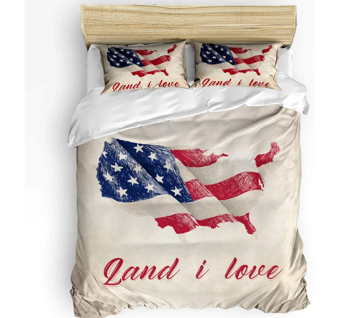 Personalized Bedding Set - American Flag Map Patriotic Oil Painting Included 1 Ultra Soft Duvet Cover or Quilt and 2 Lightweight Breathe Pillowcases