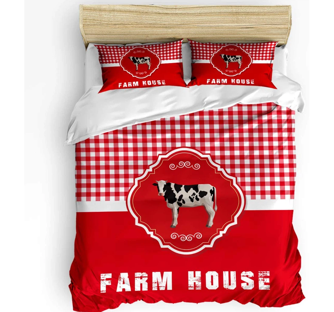 Personalized Bedding Set - Farm Cow Check Plaid Included 1 Ultra Soft Duvet Cover or Quilt and 2 Lightweight Breathe Pillowcases