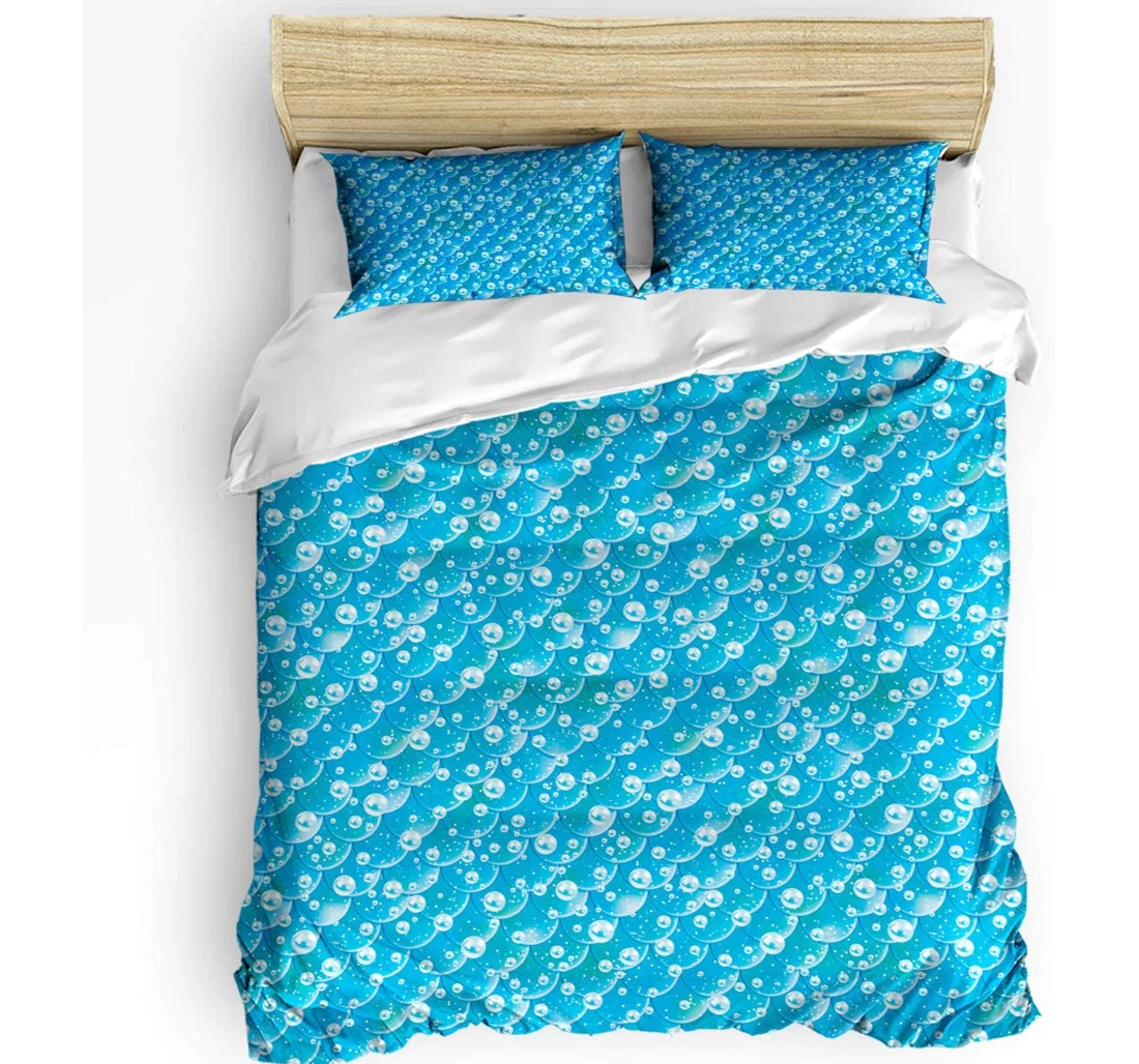 Personalized Bedding Set - Mermaid Scale Aqua Included 1 Ultra Soft Duvet Cover or Quilt and 2 Lightweight Breathe Pillowcases