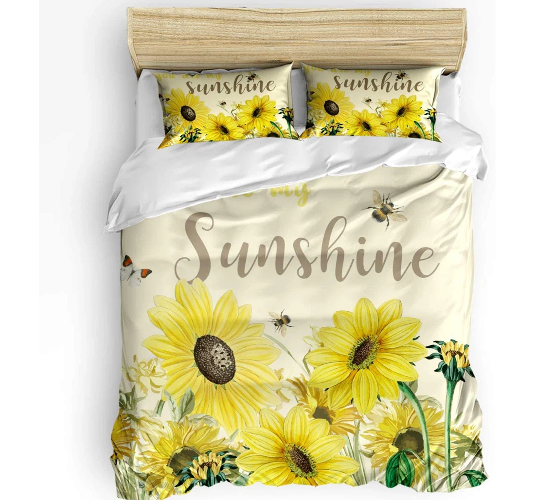 Personalized Bedding Set - Sunflower Bees Blooms My Sunshine Included 1 Ultra Soft Duvet Cover or Quilt and 2 Lightweight Breathe Pillowcases