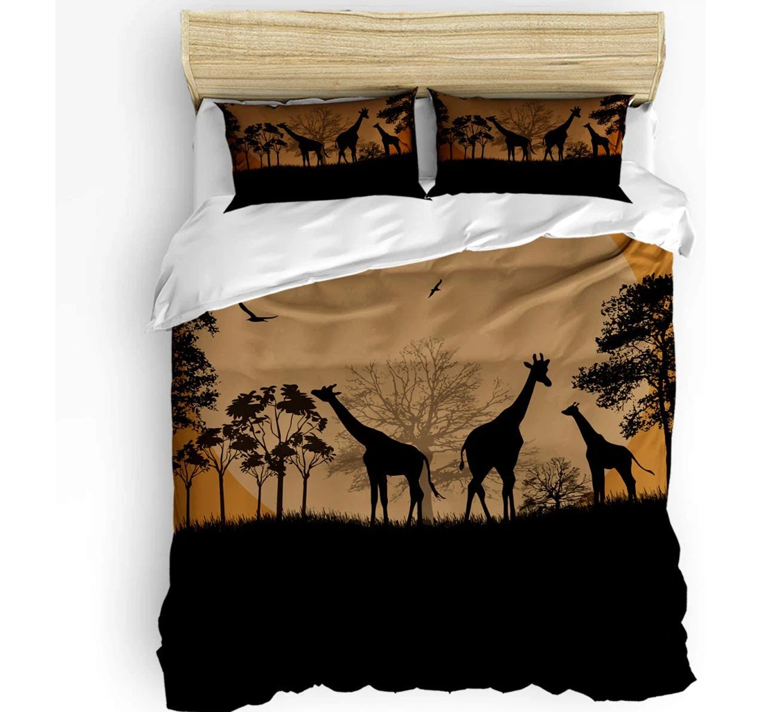 Personalized Bedding Set - Giraffe Sunset Included 1 Ultra Soft Duvet Cover or Quilt and 2 Lightweight Breathe Pillowcases
