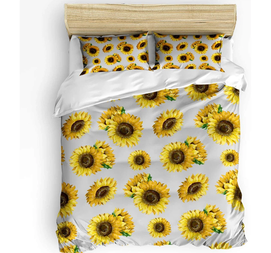 Personalized Bedding Set - Watercolor Sunflower Nature Plants Floral Pattern Gray Included 1 Ultra Soft Duvet Cover or Quilt and 2 Lightweight Breathe Pillowcases