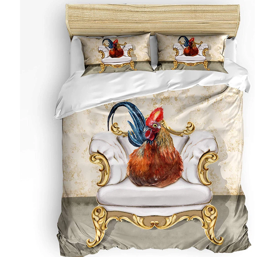 Personalized Bedding Set - Farmhouse Animal Chicken Sits On The Old Sofa Included 1 Ultra Soft Duvet Cover or Quilt and 2 Lightweight Breathe Pillowcases