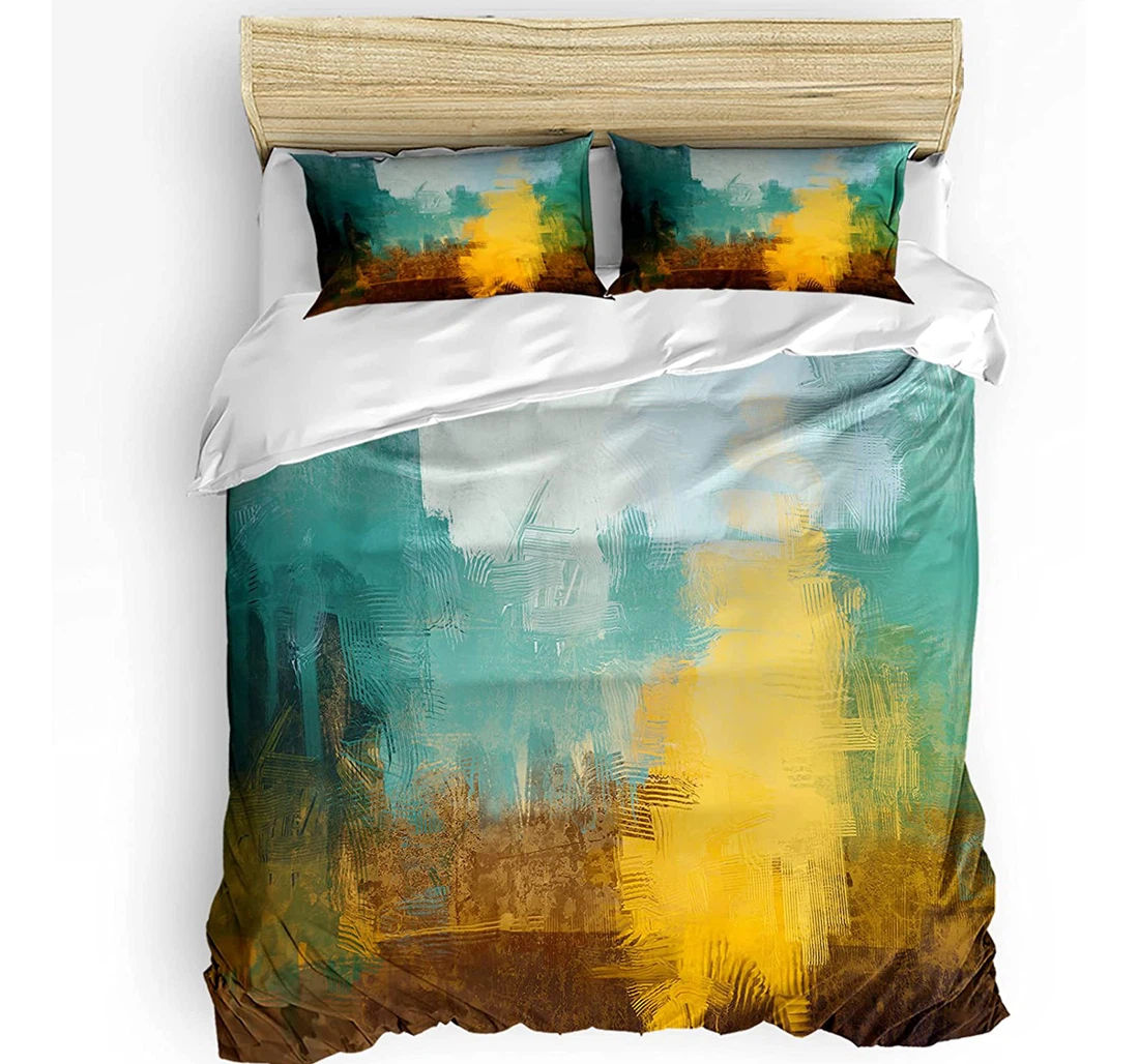 Personalized Bedding Set - Yellow Turquoise Blue Gradient Abstract Pattern Included 1 Ultra Soft Duvet Cover or Quilt and 2 Lightweight Breathe Pillowcases