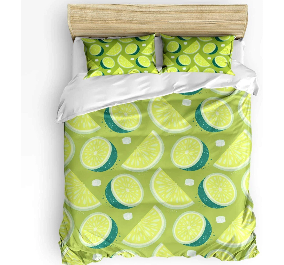 Personalized Bedding Set - Lime Lemon Slice Art Painting Plants Green Included 1 Ultra Soft Duvet Cover or Quilt and 2 Lightweight Breathe Pillowcases