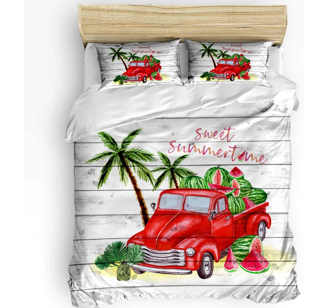 Personalized Bedding Set - Truck Watermelon Tropical Coconut Tree Wood Included 1 Ultra Soft Duvet Cover or Quilt and 2 Lightweight Breathe Pillowcases