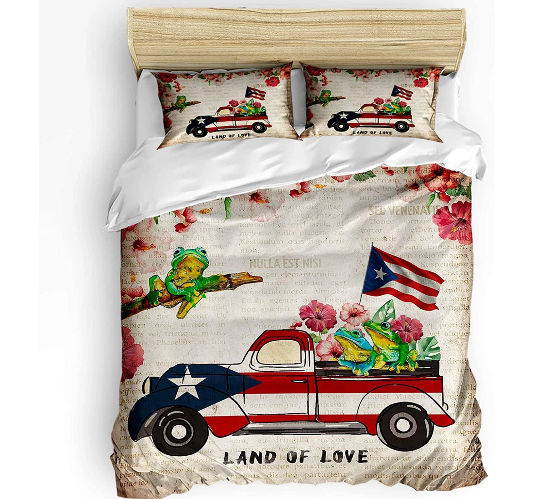 Personalized Bedding Set - Truck National Flag Vintage Puerto Rico Frog Hibiscus Rustic Included 1 Ultra Soft Duvet Cover or Quilt and 2 Lightweight Breathe Pillowcases