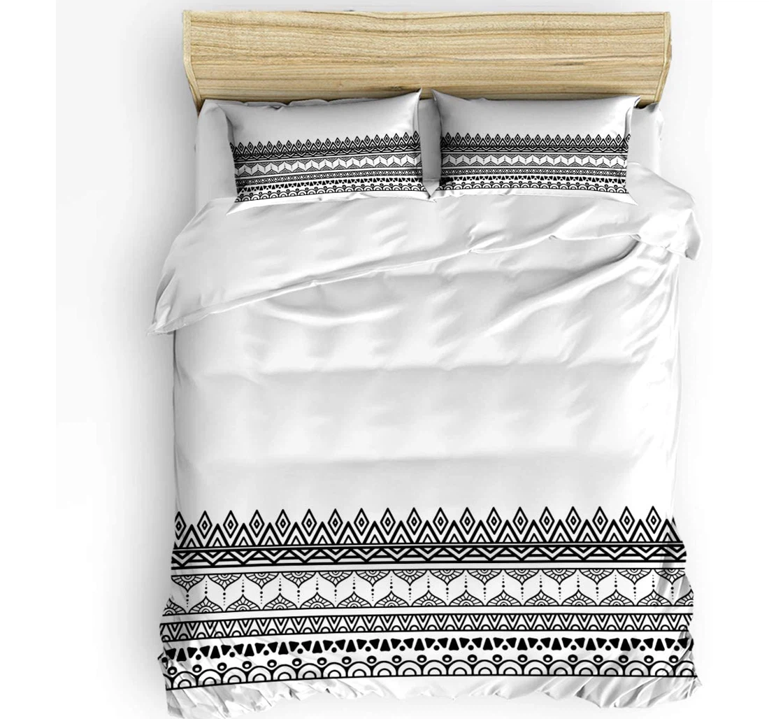 Personalized Bedding Set - Black White Boho Stripes Bohemian Style Included 1 Ultra Soft Duvet Cover or Quilt and 2 Lightweight Breathe Pillowcases