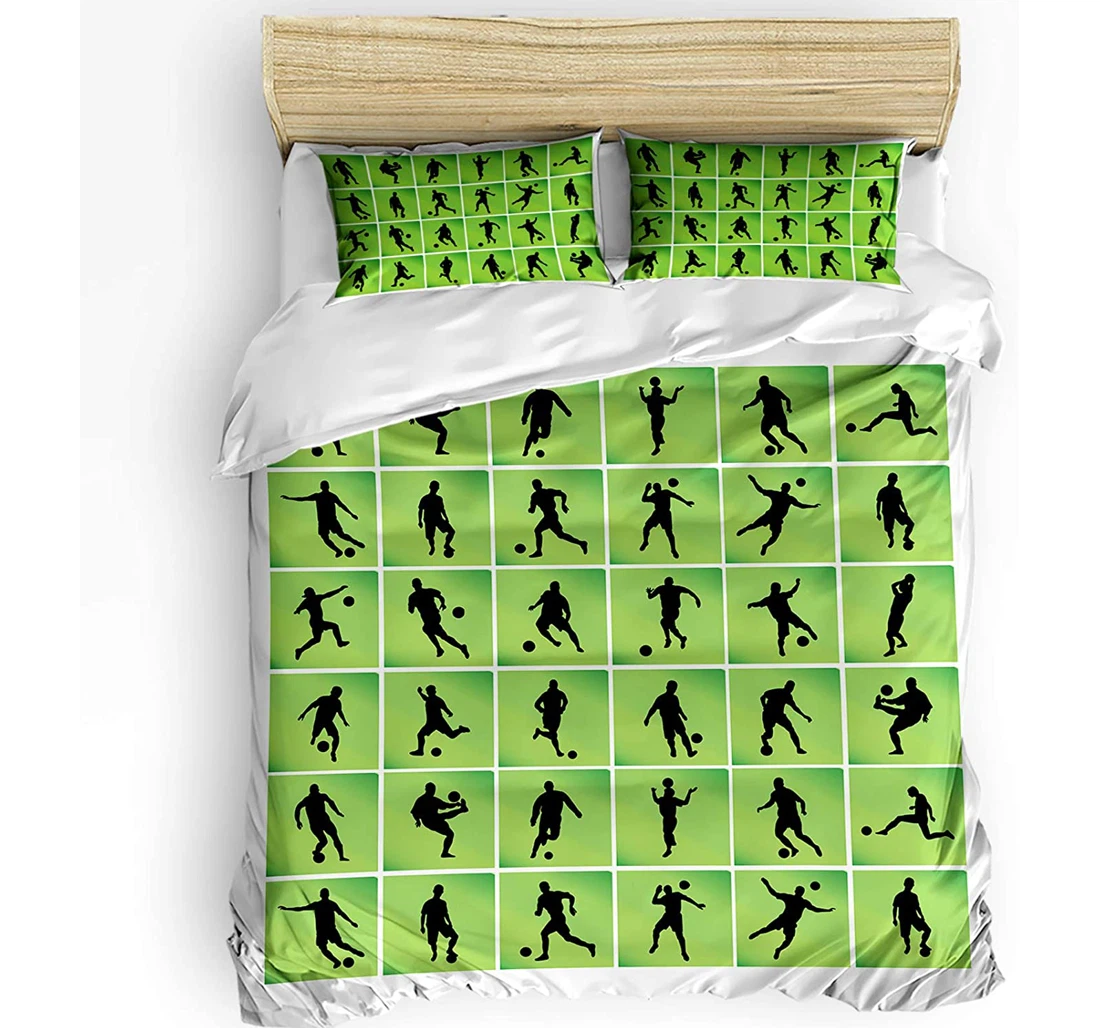 Personalized Bedding Set - Football Soccer Game Silhouette Ball Sports Theme Green Included 1 Ultra Soft Duvet Cover or Quilt and 2 Lightweight Breathe Pillowcases