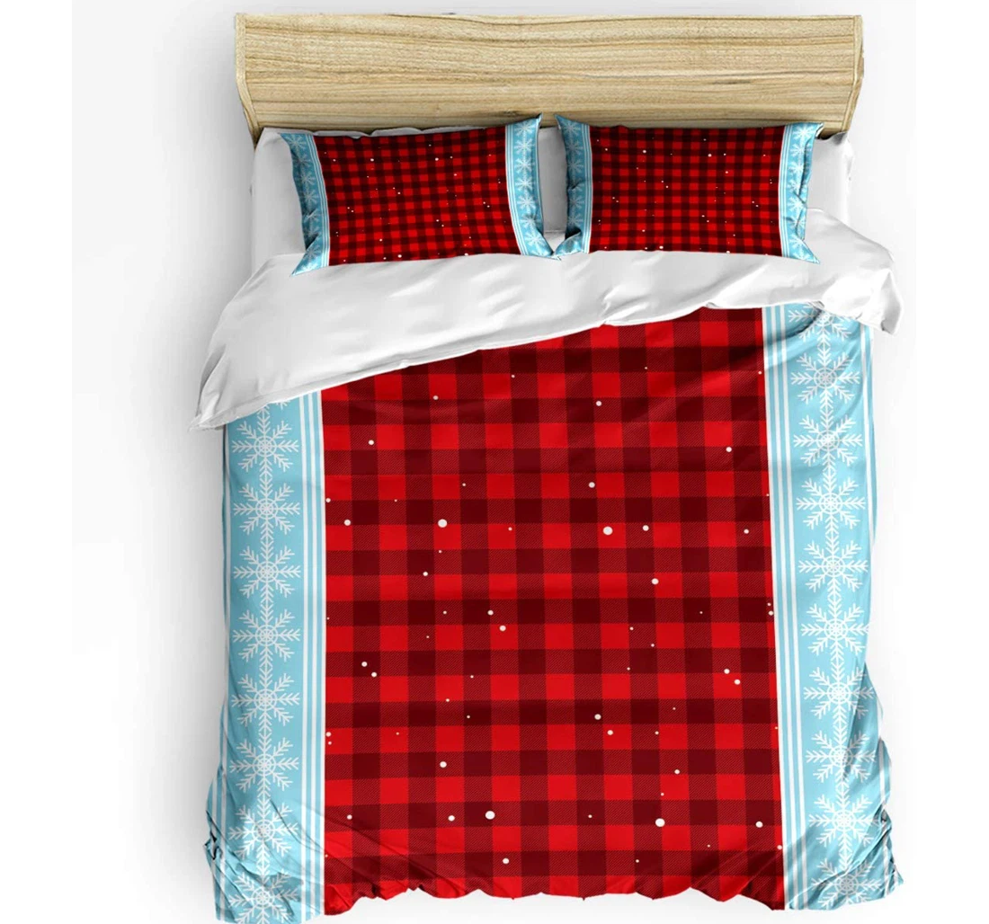 Personalized Bedding Set - Plaid Snowflower Stripes Pattern Included 1 Ultra Soft Duvet Cover or Quilt and 2 Lightweight Breathe Pillowcases