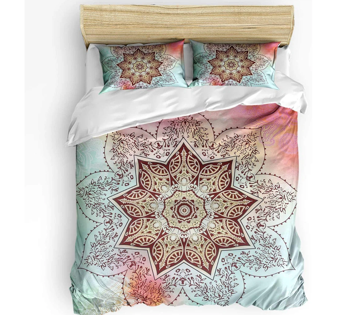 Personalized Bedding Set - Mandala Flower Floral Pattern Included 1 Ultra Soft Duvet Cover or Quilt and 2 Lightweight Breathe Pillowcases
