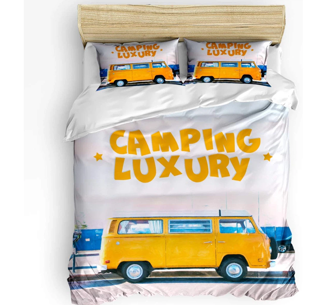 Personalized Bedding Set - Retro Tour Bus On Sandbeach Summer Themed Included 1 Ultra Soft Duvet Cover or Quilt and 2 Lightweight Breathe Pillowcases
