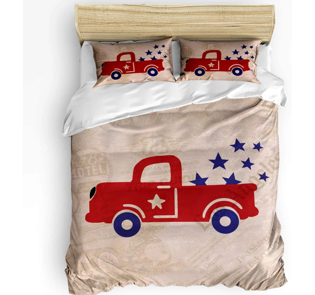 Personalized Bedding Set - Truck Star Retro Included 1 Ultra Soft Duvet Cover or Quilt and 2 Lightweight Breathe Pillowcases