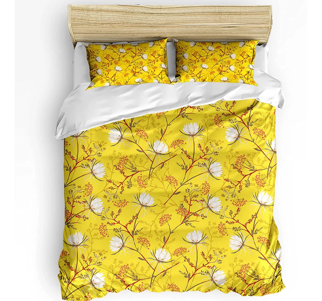 Personalized Bedding Set - Flowers Elegant Fall Floral Blooms Included 1 Ultra Soft Duvet Cover or Quilt and 2 Lightweight Breathe Pillowcases
