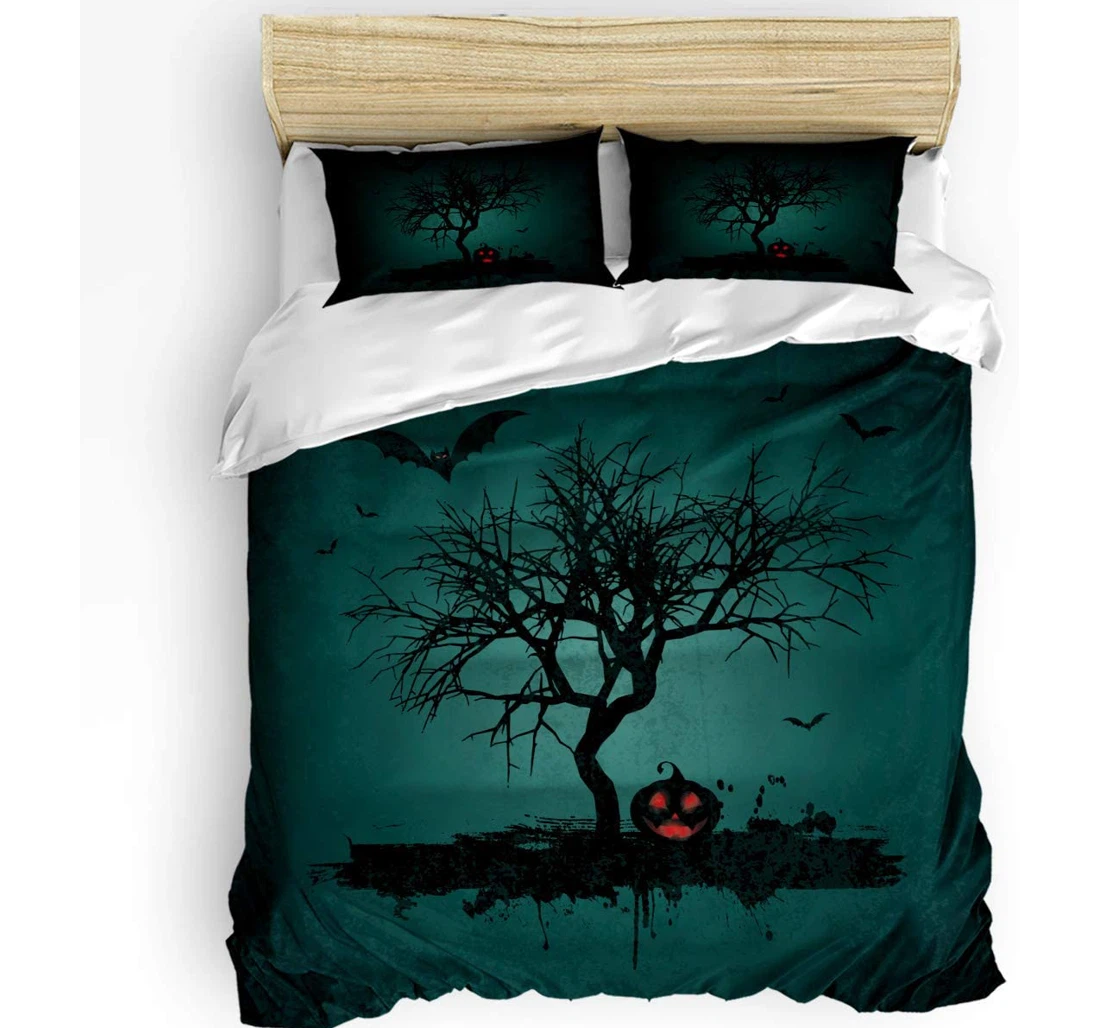 Personalized Bedding Set - Halloween Dark Night Bat Bare Branches Included 1 Ultra Soft Duvet Cover or Quilt and 2 Lightweight Breathe Pillowcases