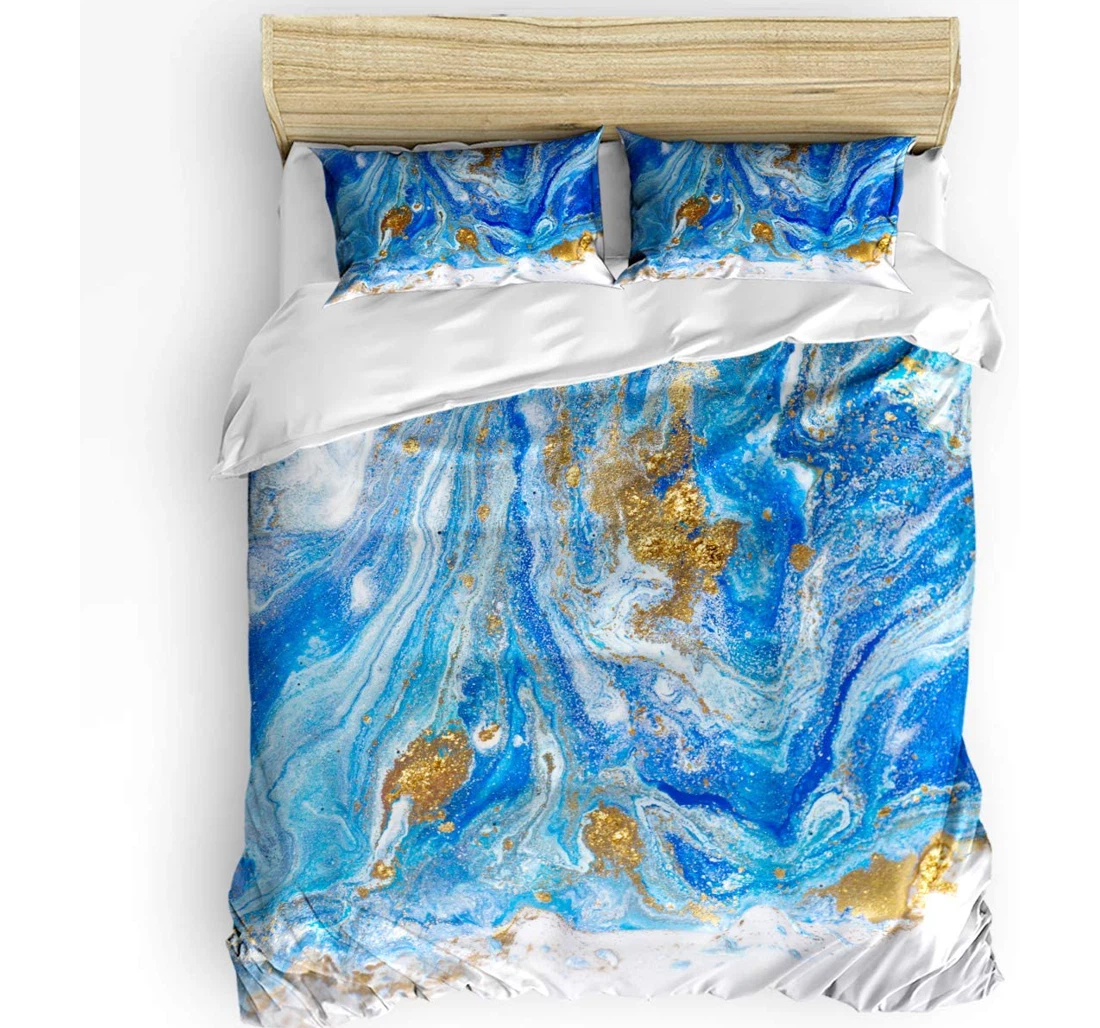 Personalized Bedding Set - Abstract Marble Watercolor Marbling Style Art Included 1 Ultra Soft Duvet Cover or Quilt and 2 Lightweight Breathe Pillowcases
