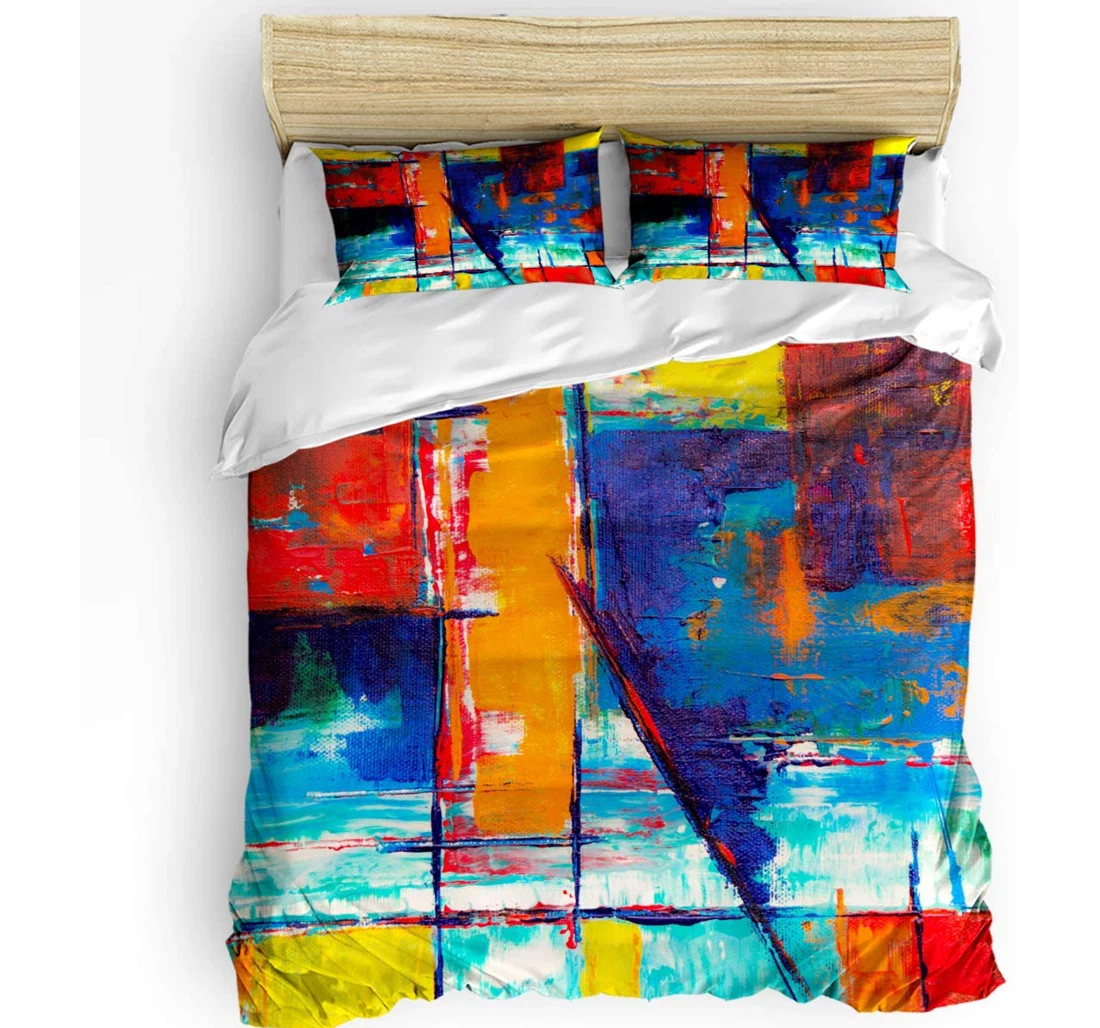 Personalized Bedding Set - Abstract Paint Art Graffiti Lattice Orange Blue Yellow Included 1 Ultra Soft Duvet Cover or Quilt and 2 Lightweight Breathe Pillowcases