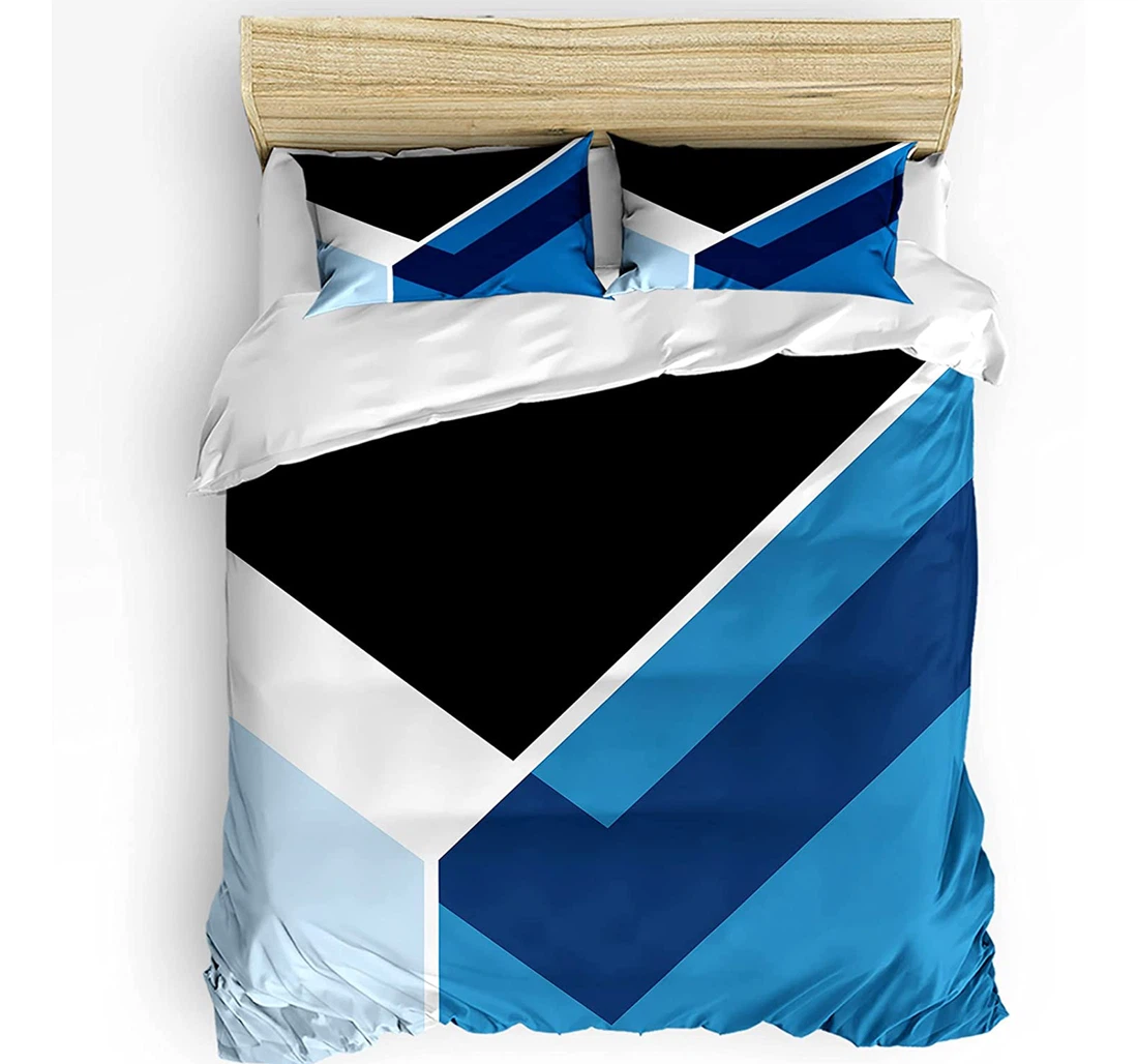 Personalized Bedding Set - Abstract Geometric Pattern Blue Black White Included 1 Ultra Soft Duvet Cover or Quilt and 2 Lightweight Breathe Pillowcases