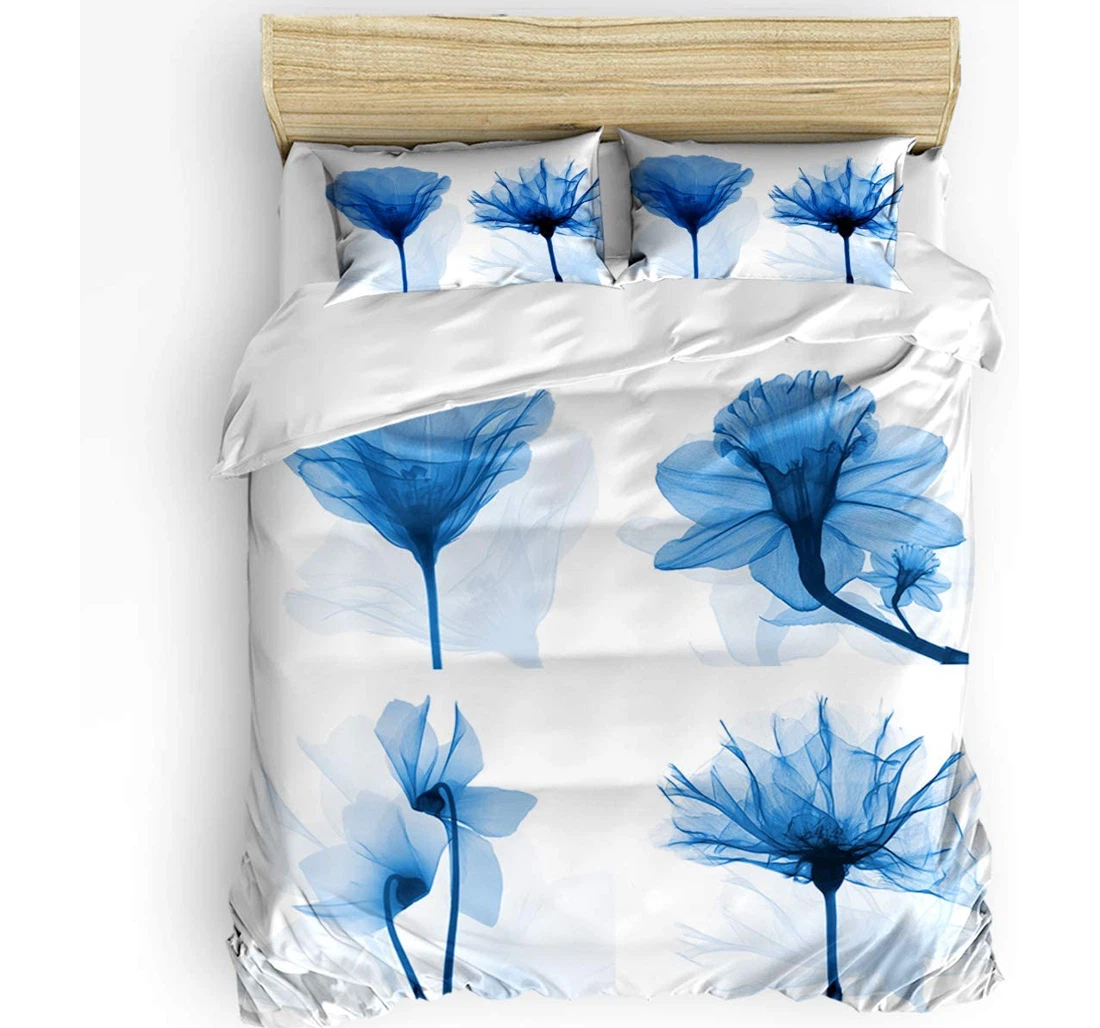Personalized Bedding Set - Elegant Tulip Blue Flower Transparent Floral Series Included 1 Ultra Soft Duvet Cover or Quilt and 2 Lightweight Breathe Pillowcases